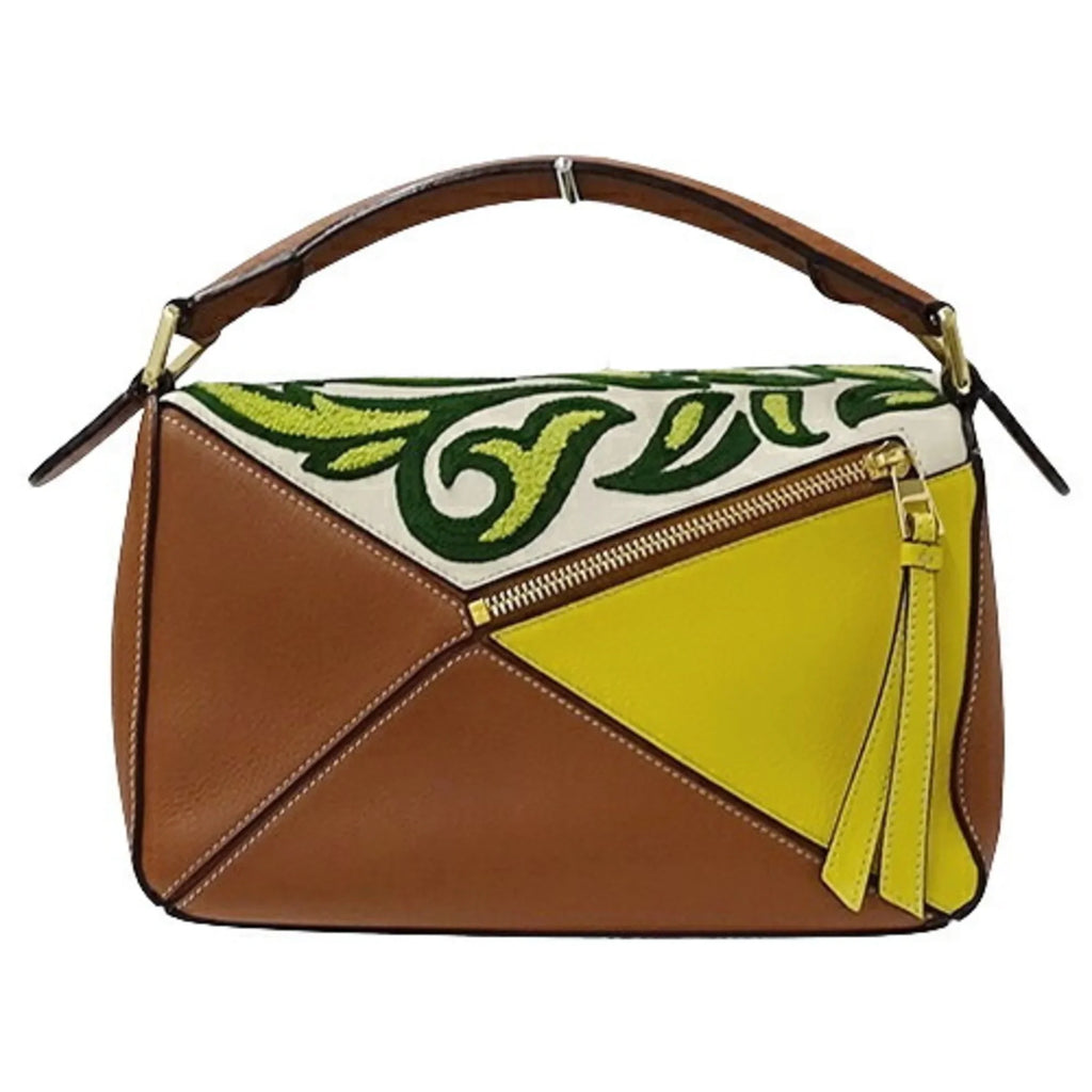Floral Brand Puzzle Shoulder Collaboration Handbag Yellow LOEWE Pre-Owned Embroidery Small Bag Leather Women's Mini William Brown (Good) Morgan 2way Compact de