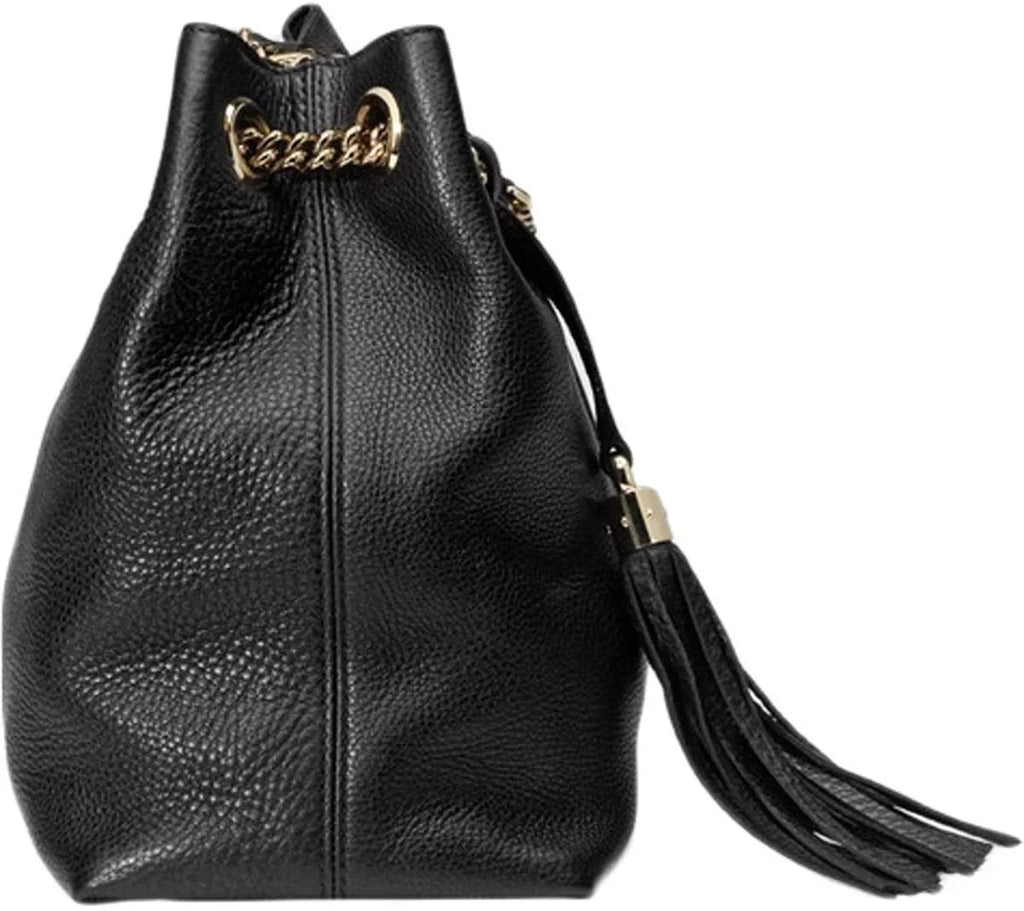 Gucci Sizeoho Leather Chain Sizehoulder Handbag Black