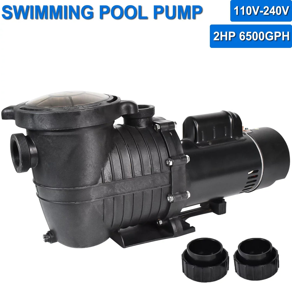 Above Ground Single Pool Head Speed Pump NPT Pools, Swimming and 2HP For Above Pump 6500GPH, 110V-230V, Motor, w/ Ground, Strainer 78FT, Pool Max Inground Connector & Swimming Basket iMeshbean