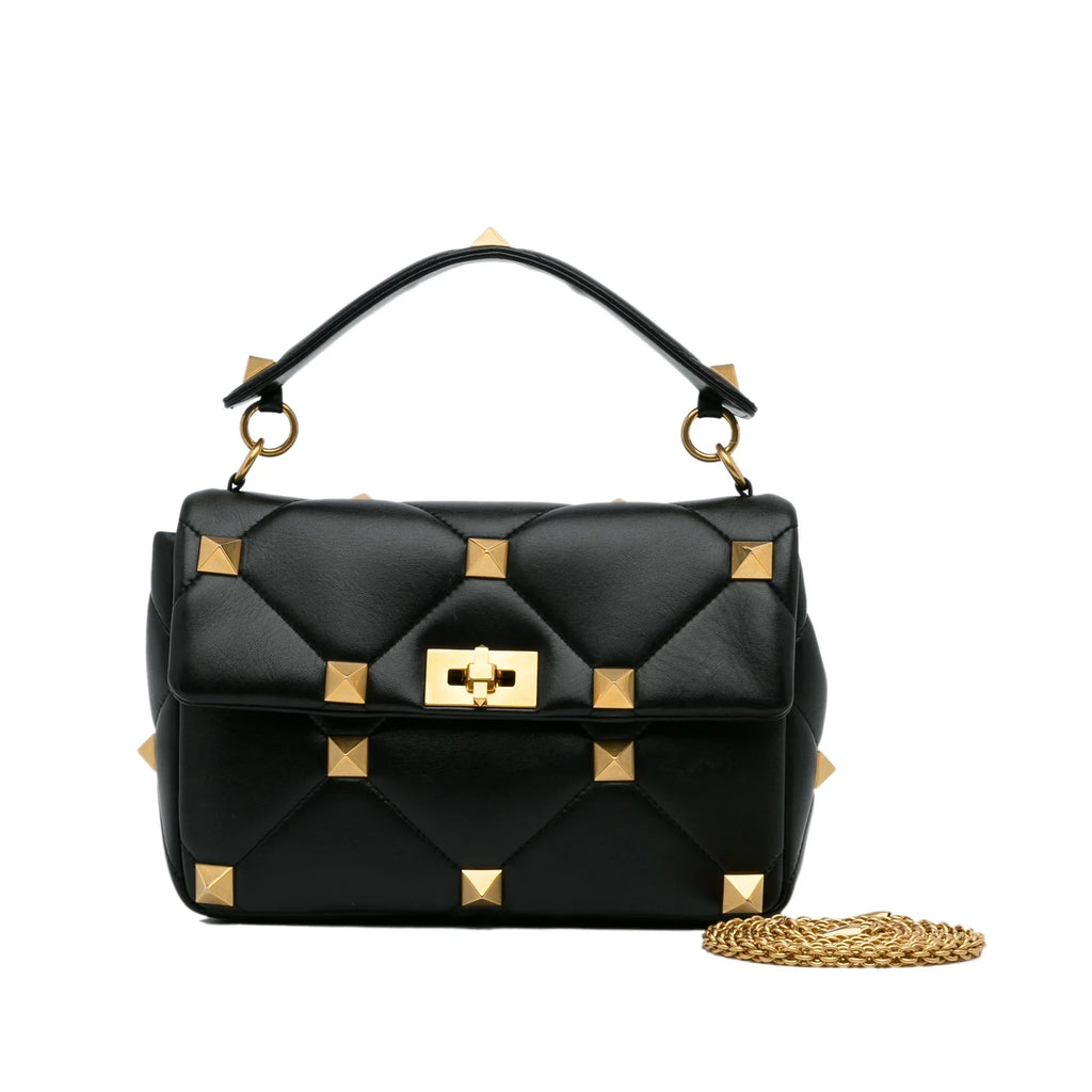 Roman Pre-Owned Authenticated Satchel Calf Stud Leather Black Unisex (Good) Medium Valentino