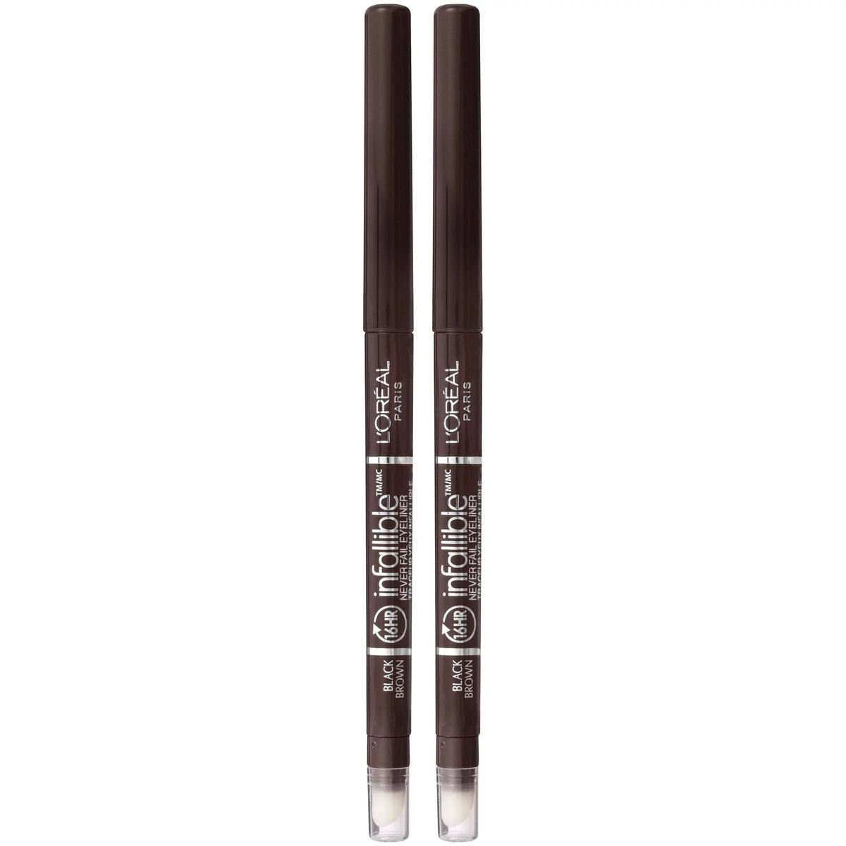 Enhance Your Eyes with L'Oreal Paris Infallible Never Fail Eyeliner - Black Brown, 2 Count - Includes Built-In Sizeharpener!