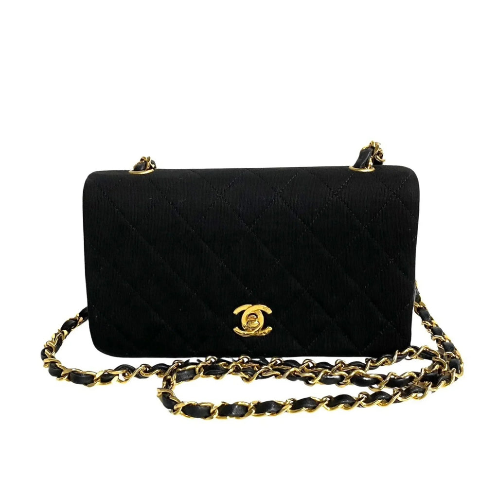Matelasse Cotton Bag Full (Good) Turnlock Chain 73960 Shoulder Pre-Owned Flap Black Lambskin