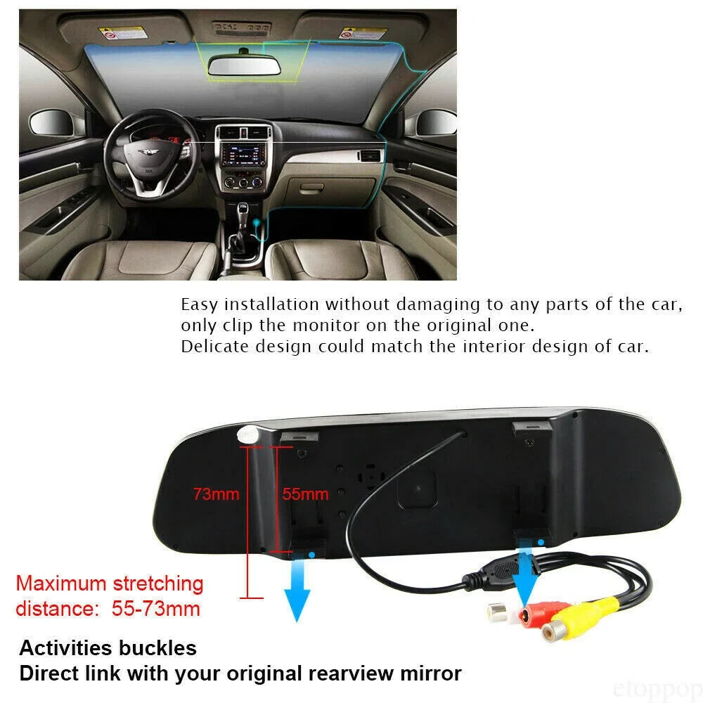 Night Car Parking Kit 4.3" View Camera Mirror System Reverse Rear Vision Backup