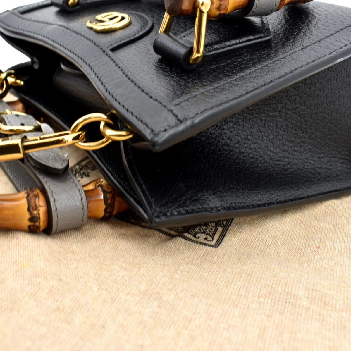 702732 Black Mini Leather Bamboo Bag Pre-owned Tote Diana