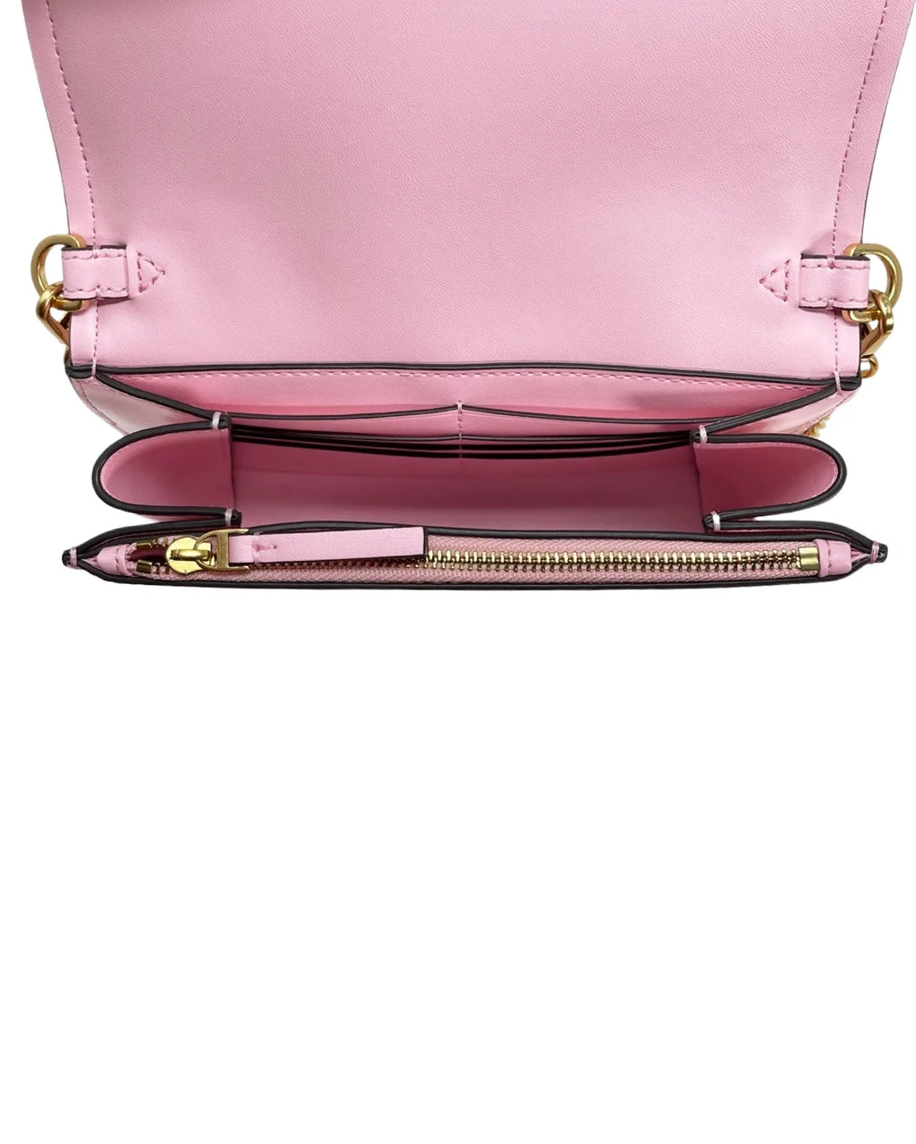 Burch (Pink Bag Plie) Women's Crossbody Leather Tory Emerson Wallet Chain Patent