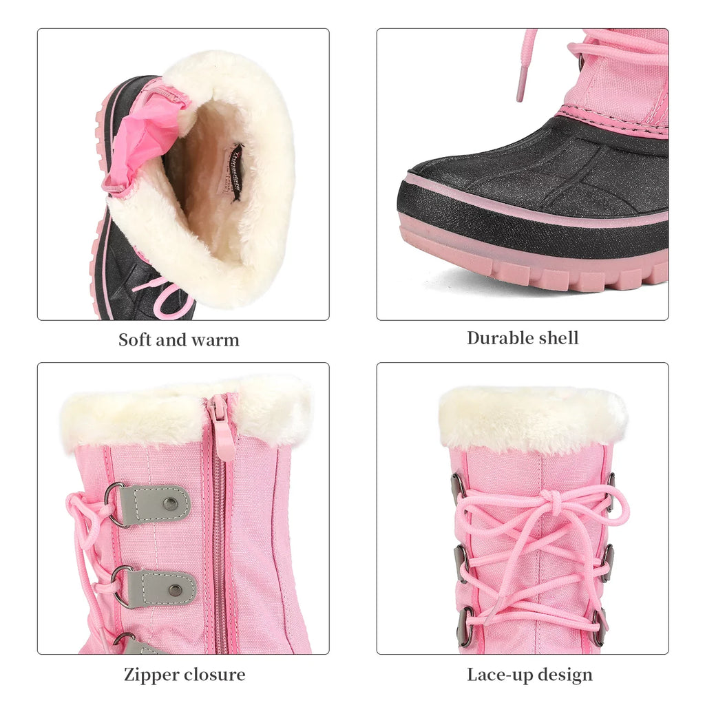 Warm Boots Faux Fur-Lined Toddler little Ankle Dream dimension Snow Shoes Soft FORESTER Boys kid Girls Boots 12 GREY/PINK Winter Pairs Kids
