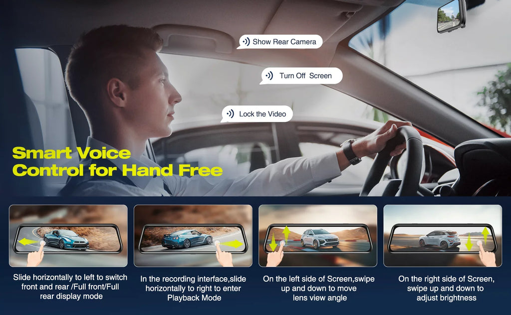 Touch Dash Camera, Parking Car, Assist, 1080P for Voice Screen Mirror Waterproof Recording, Backup 10" Cam Dash 4K Full LAMTTO Loop G-Sensor Control Reverse Camera,