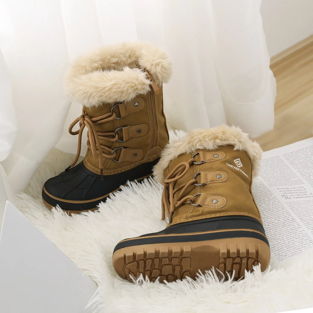 dimension Snow Boots Fur-Lined TAN Ankle Boys Pairs Winter Soft Kid Little Faux Toddler Warm Shoes Kids Dream FORESTER Girls Boots 1