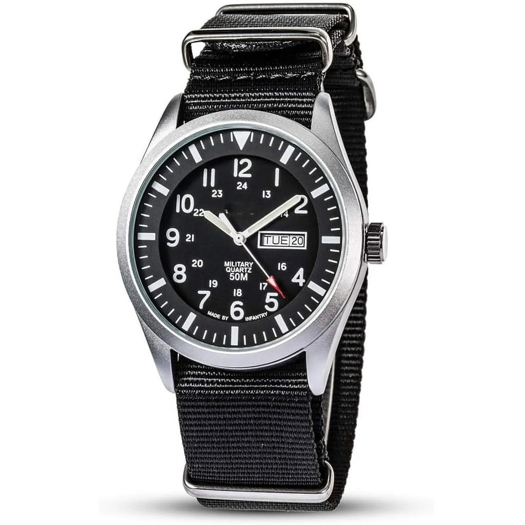 Work Hr exterior Field Tactical Army Wrist Men Casual Military Waterproof 12/24 Mens Sport Black Watches Watch, Day Wristwatch, Analog Band for Date Nylon