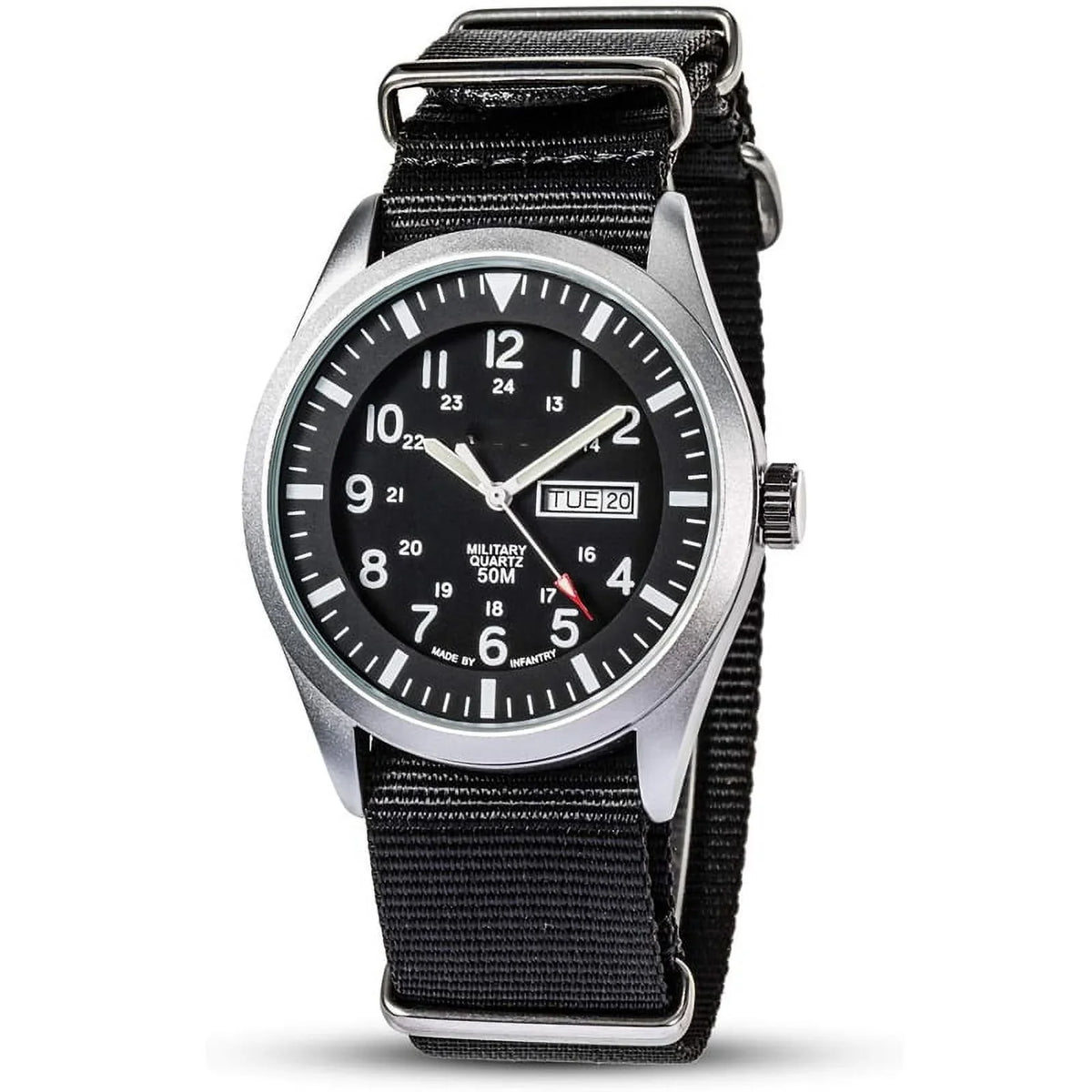 Work Hr exterior Field Tactical Army Wrist Men Casual Military Waterproof 12/24 Mens Sport Black Watches Watch, Day Wristwatch, Analog Band for Date Nylon