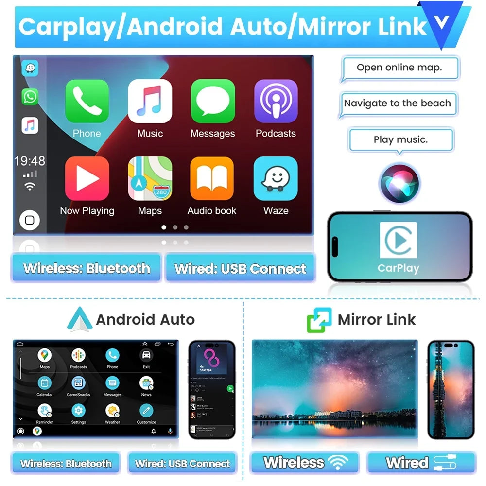 Santa-fe GPS 2006-2012 for WIFI Hyundai Podofo Auto Bluetooth Radio Backup FM USB Android Hifi,AHD Camera 13 Wireless Android Car Link Carplay 2+64G Stereo 9'' Mirror