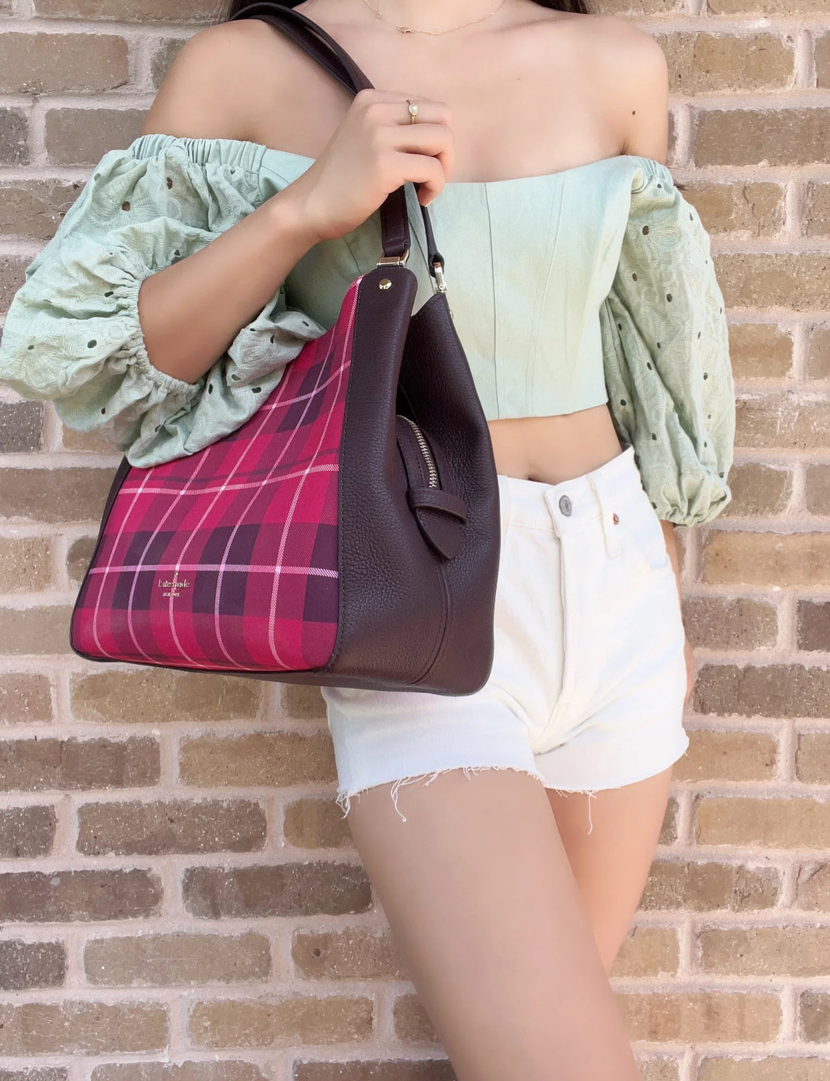 Multi Kate Shoulder Bag Classic Compartment Bright Rose Triple Spade Leila Plaid