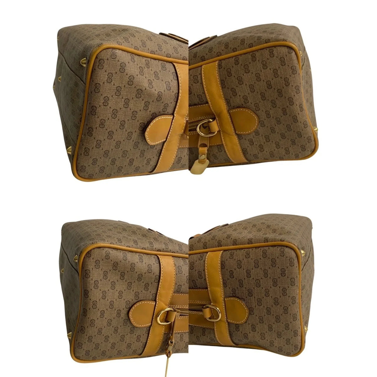 Bag 574-5 Vintage Boston Handbag Shoulder Leather 2way Mini Micro Pre-Owned (Good) Camel GG Old