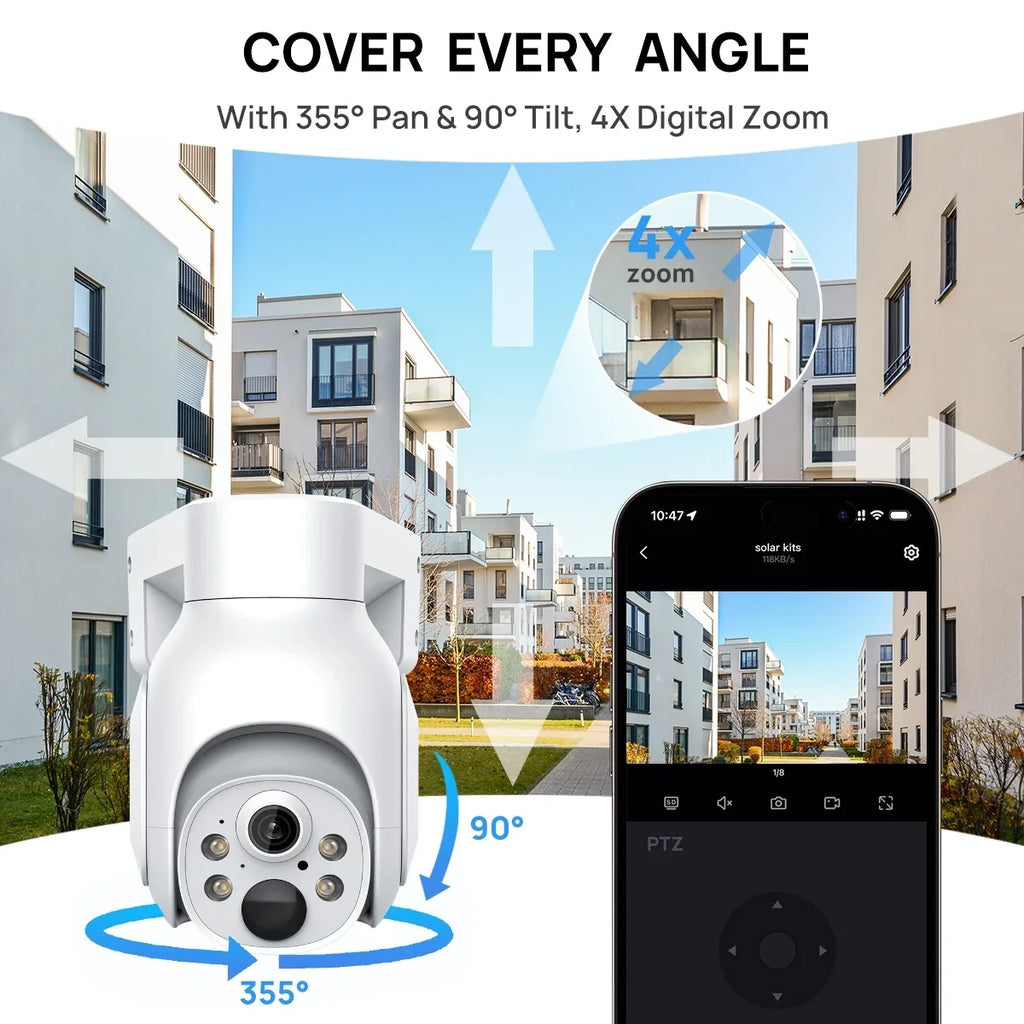 4MP 2Pcs 2.5inch PTZ CCTV 10CH Wireless Battery , Solar System WiFi IP HDD with NVR KIT Panels Camera