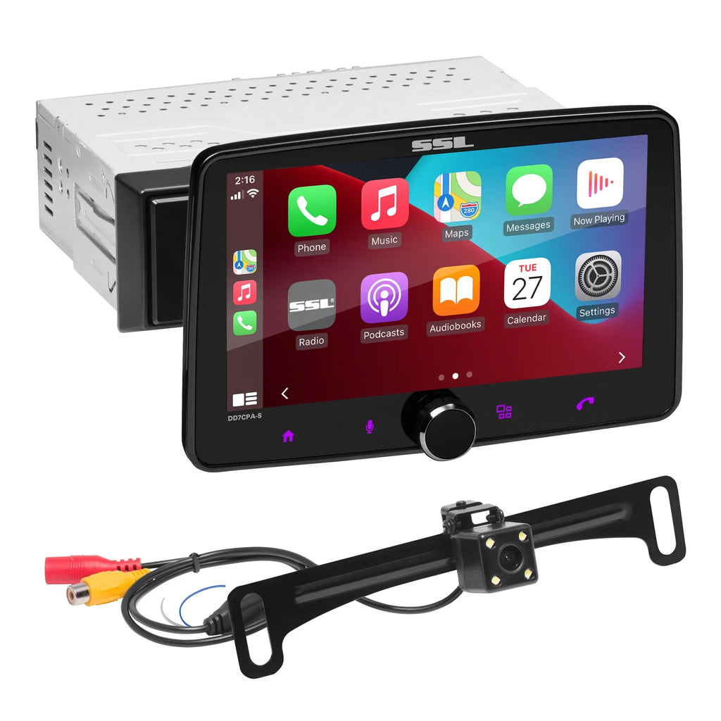 7 Car – Storm No Sound Din, Camera DVD CD Stereo Receiver, Android Audio Touchscreen, Laboratories Inch DD7CPA-CS Single Radio AM/FM CarPlay, Backup Auto, Bluetooth, Player,