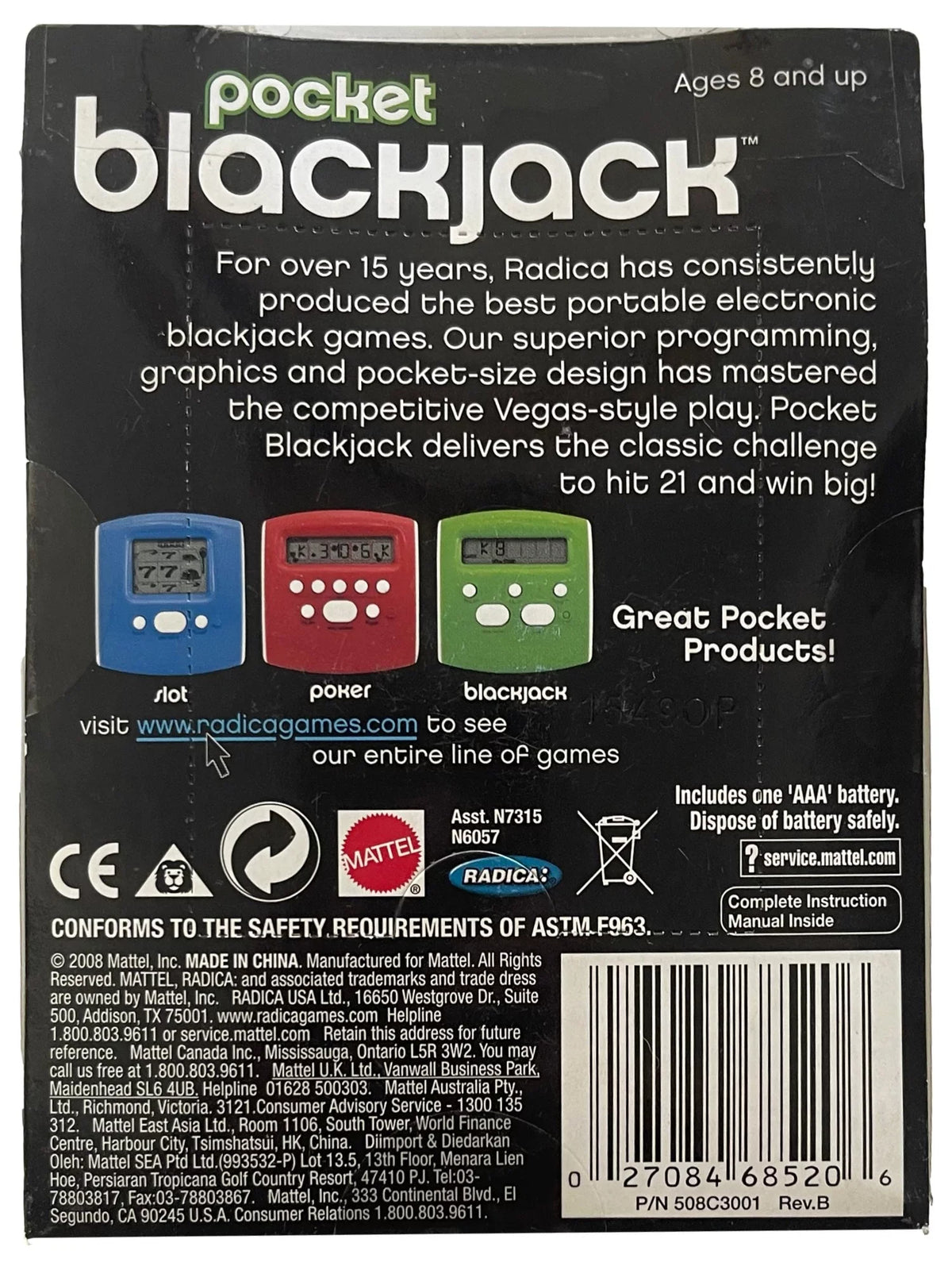 Black Sized Electronic Game Pocket Jack Radica Blackjack Handheld