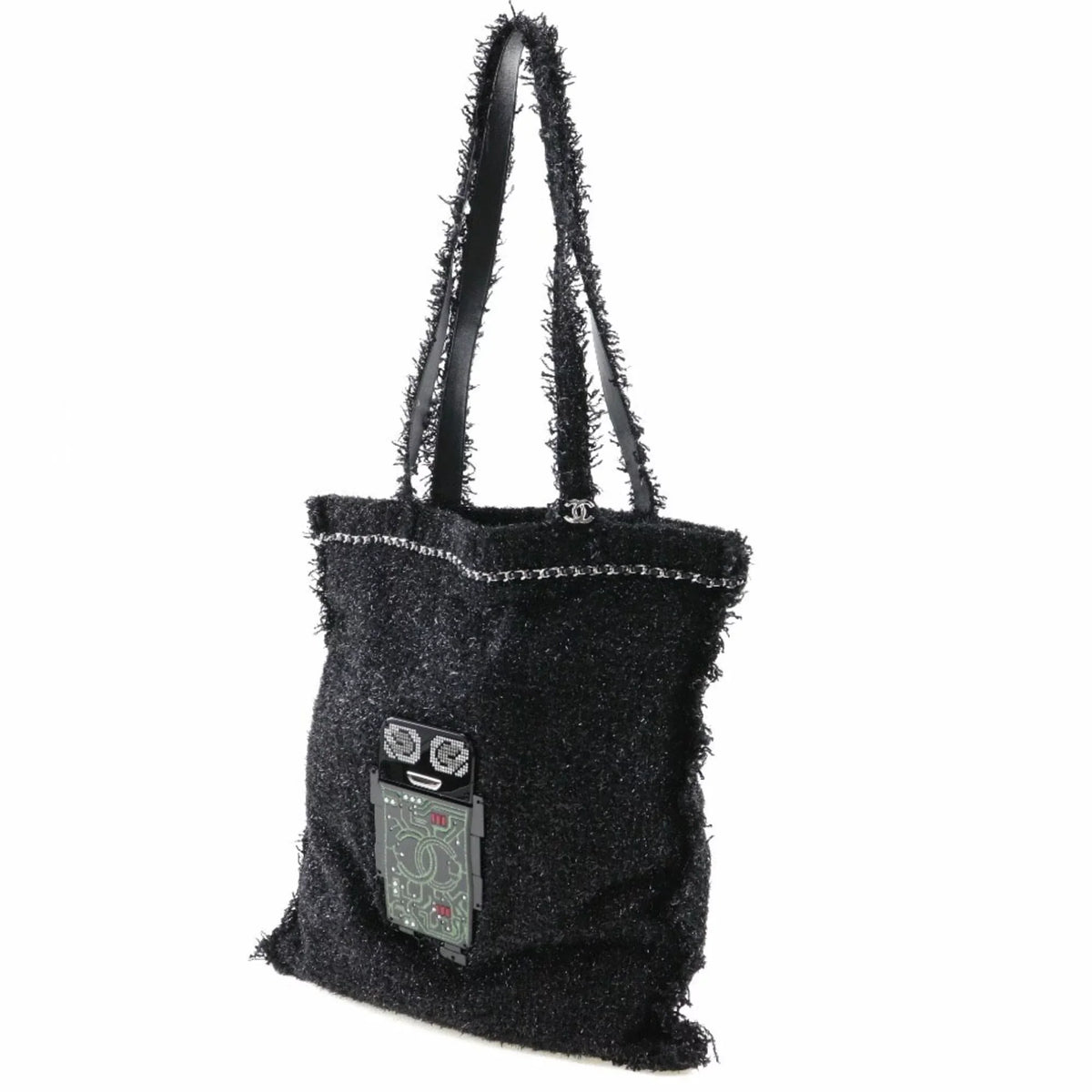Unisex Tweed Bag Cocomark Hardware A94646 Pre-Owned Tote Robot Black/Silver (Good)