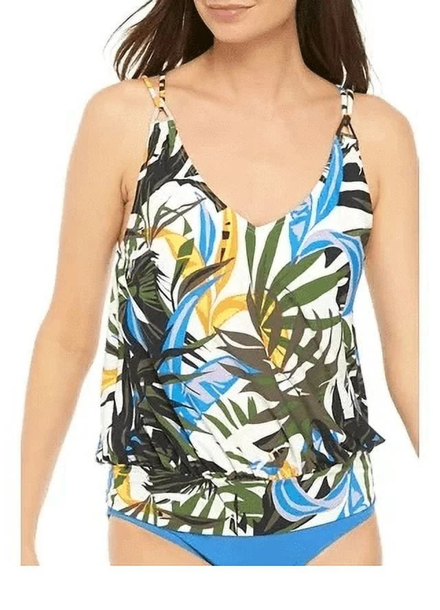 US TROPIC RAINFOREST OLIVE Tankini Calvin top, Swim Blouson MULTI 2X-Large Klein