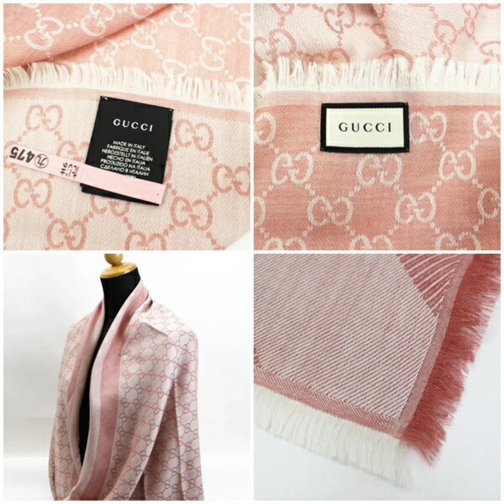 GG large silk pattern pink stole wool (Good) Pre-Owned shawl ladies
