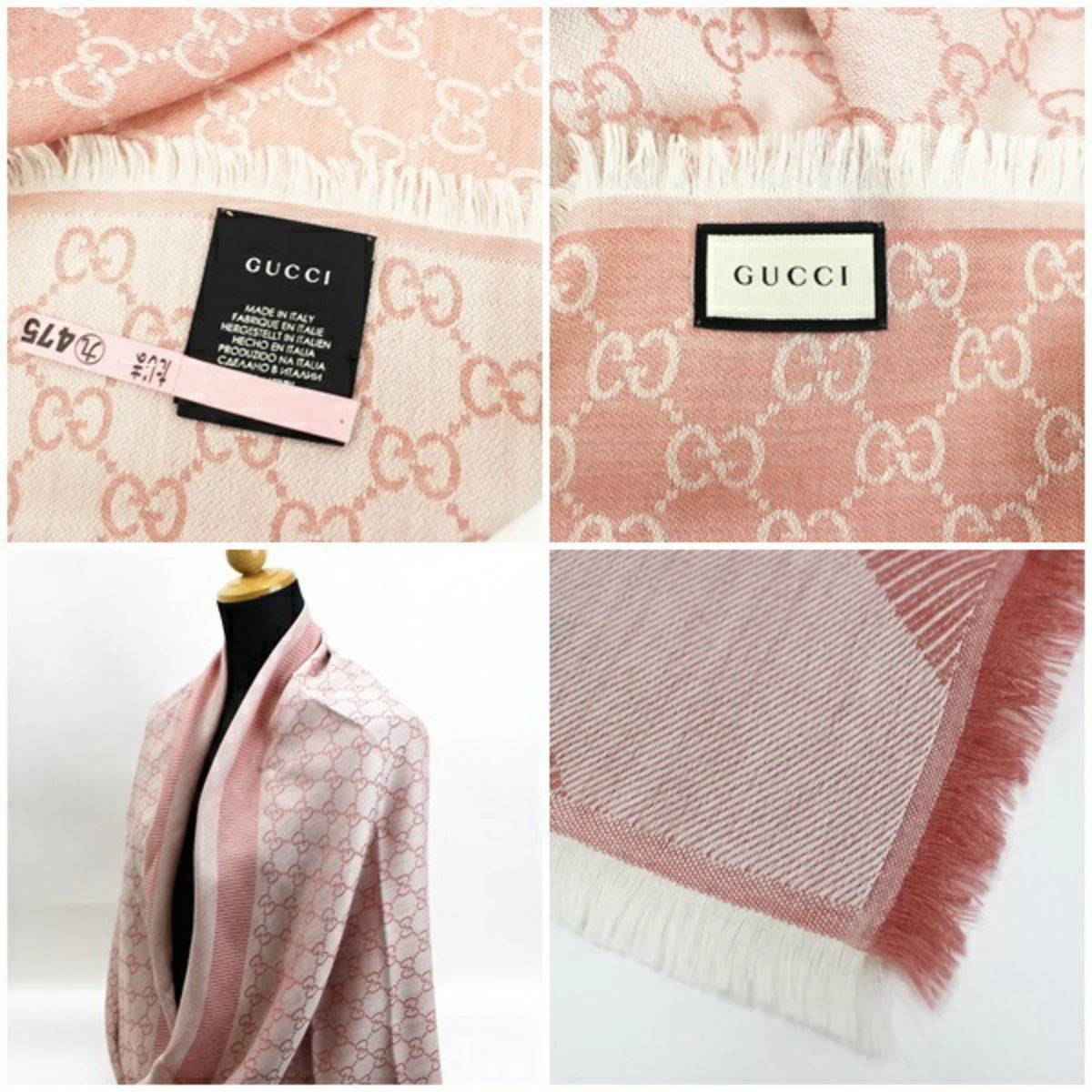 GG large silk pattern pink stole wool (Good) Pre-Owned shawl ladies