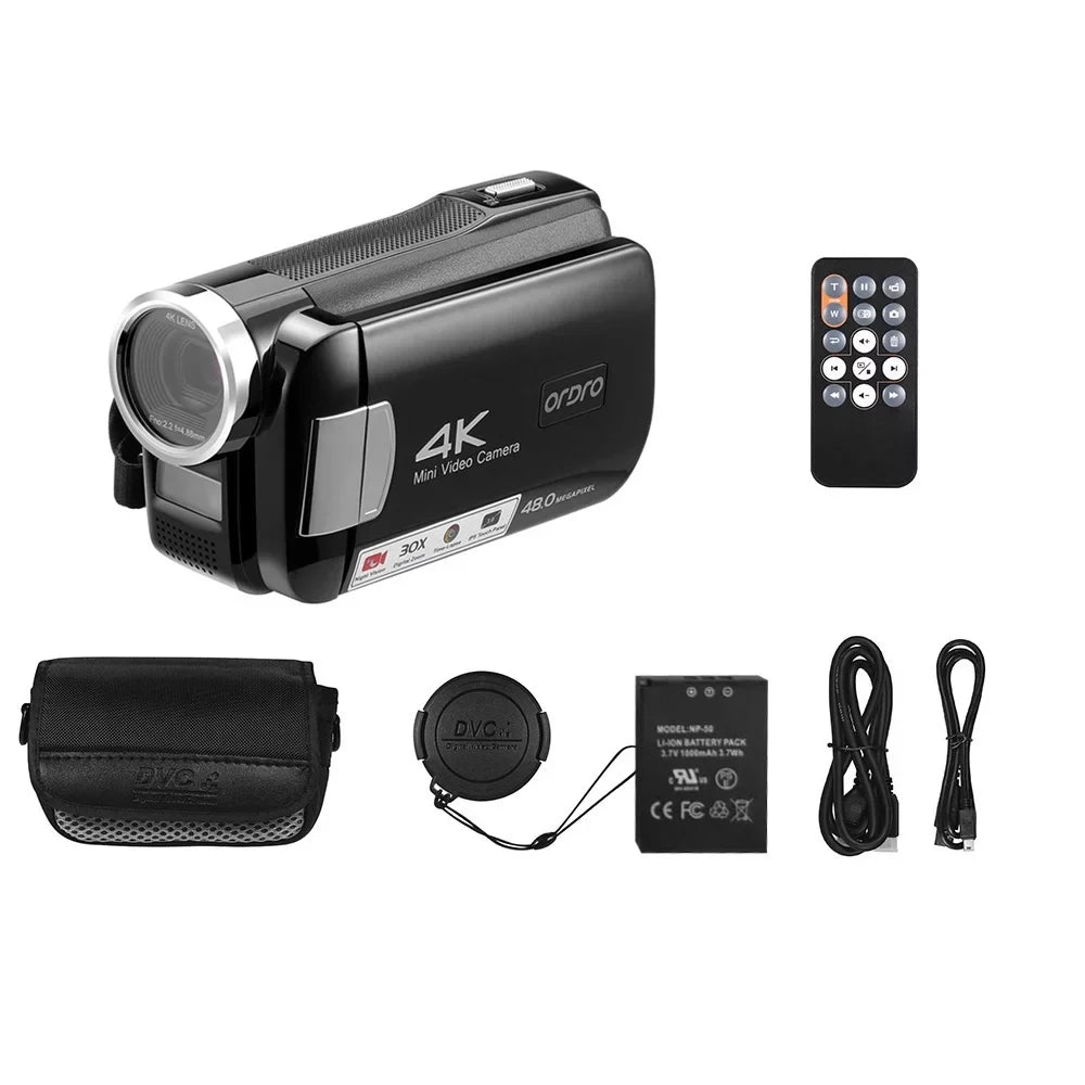 Digital 30X 4K IPS Night Digital with Bag Zoom Battery Video 48MP Carry 3.0 IR Remote Camcorder Control DV Camera Recorder Vision Inch AC2 Touchscreen