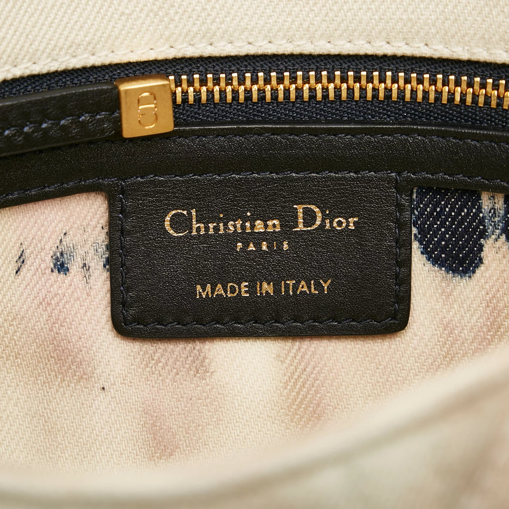 Tie White Authenticated Fabric (Good) Unisex Dior Bag Small Denim Pre-Owned Caro Dye Crossbody
