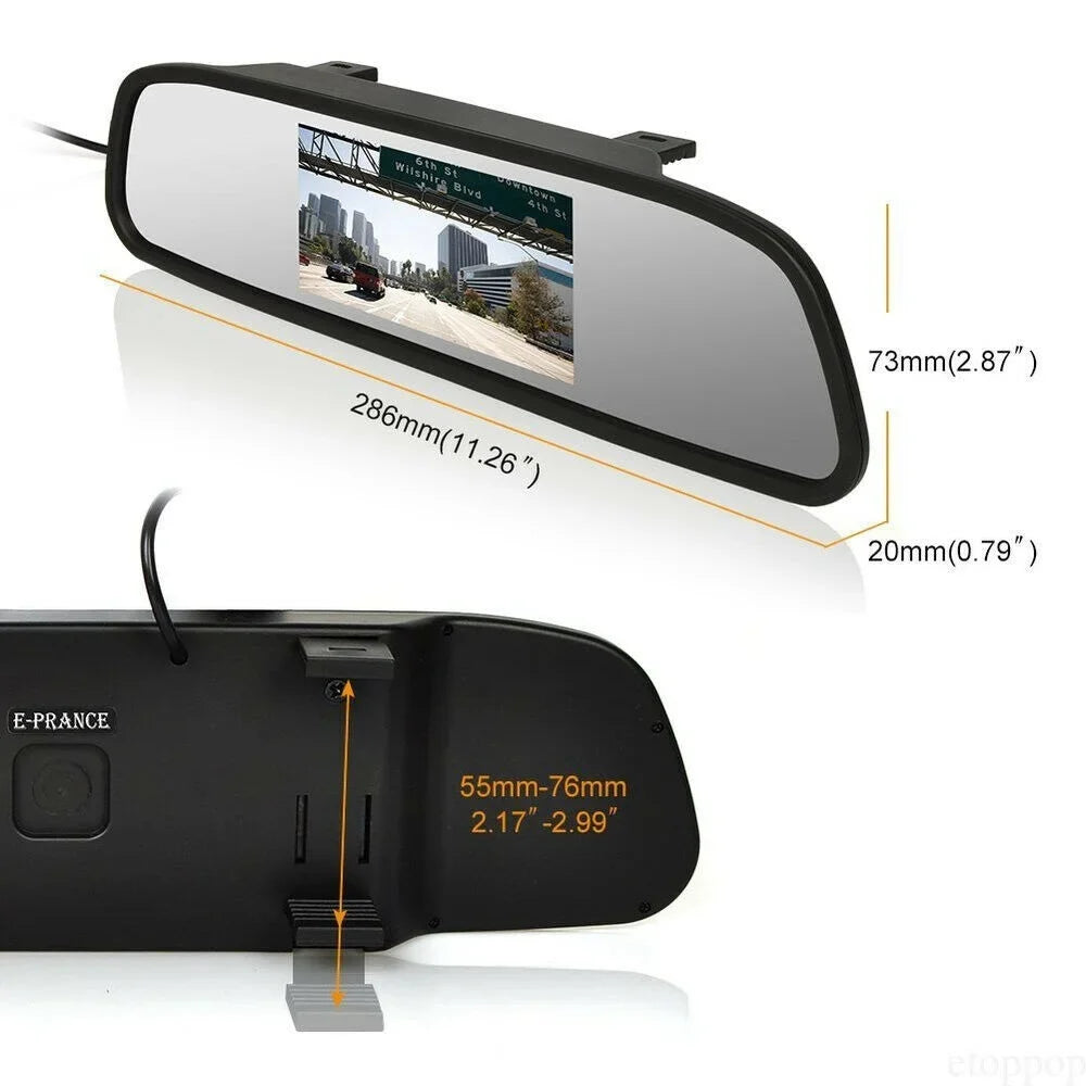 Night Car Parking Kit 4.3" View Camera Mirror System Reverse Rear Vision Backup