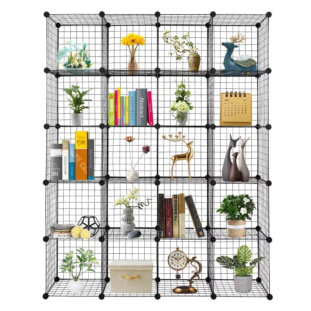 Black Organizer Grid Metal 20-Cube Shelving Storage Modular Unit Bookcase Cubbies
