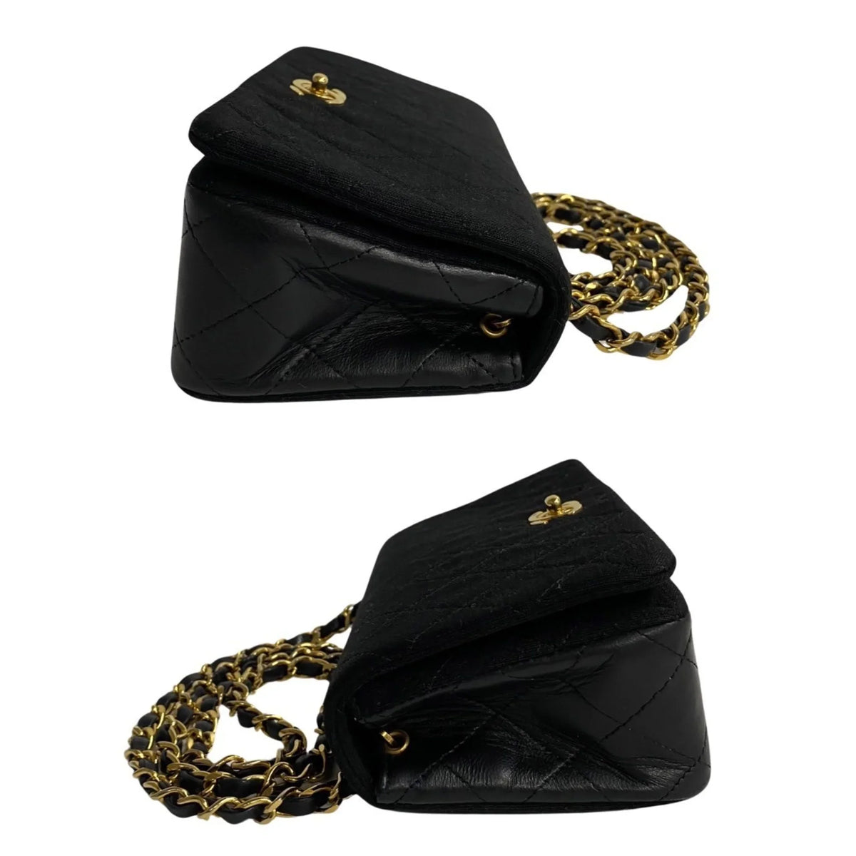 Matelasse Cotton Bag Full (Good) Turnlock Chain 73960 Shoulder Pre-Owned Flap Black Lambskin