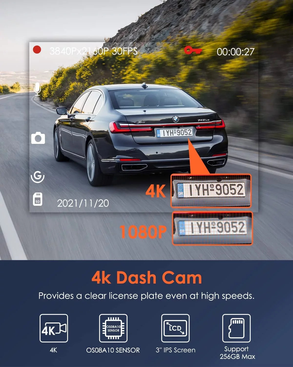 Dash Parking W) for Car 2160PX30FPS 5 Vantrue Vantrue Camera with UHD GPS, Dash (X4S Vision WiFi Cam Monitor, Wireless 24/7 with Cars, G-sensor and WDR, APP, Superior Night Cam Ghz/2.4Ghz 4K
