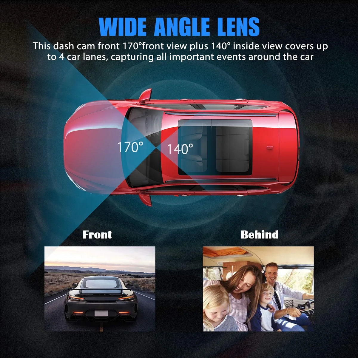 IR Vision, Cabin Dash Driving Camera, Dash with Loop Recorder, 24H Inside Car Camera G-Sensor 1080P Night Cam Recording Car Cam Front Mode, TSV Parking Dual