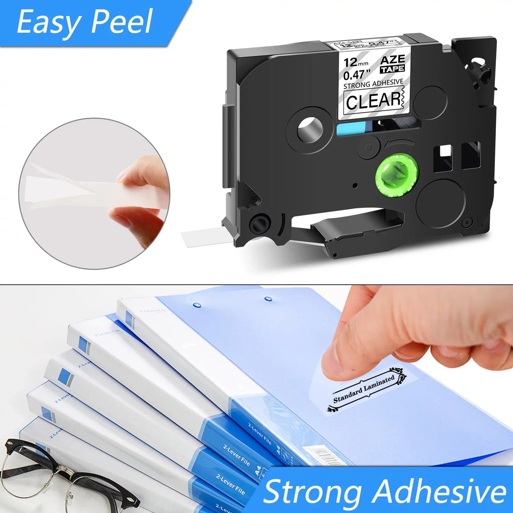 GREENCYCLE TZe 12mm Compatible TZe-131 Laminated 50PK Extra TZ on Label TZ-131 P-touch Tape Brother for Clear Strength TZe-S131 TZ-S131 Black
