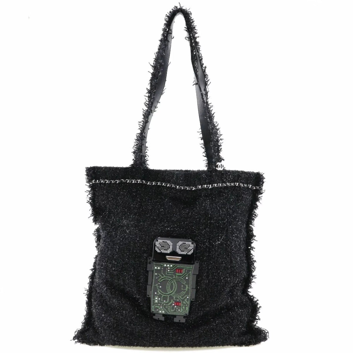 Unisex Tweed Bag Cocomark Hardware A94646 Pre-Owned Tote Robot Black/Silver (Good)