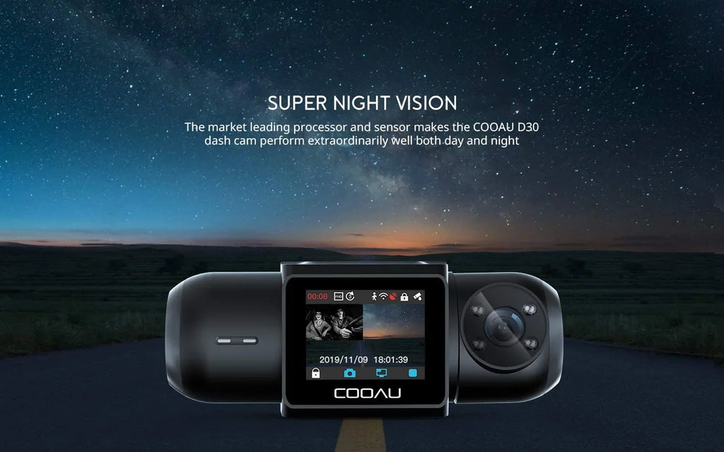 Parking Supercapacitor, Dash Camera Built-in Recorder LEDsG-Sensor, (D30) Inside Recording Wi-Fi Vision, with Front FHD IR 1080P and Sensor, Car Loop Infrared Cam, Night Uber Dual 4 Mode, GPS