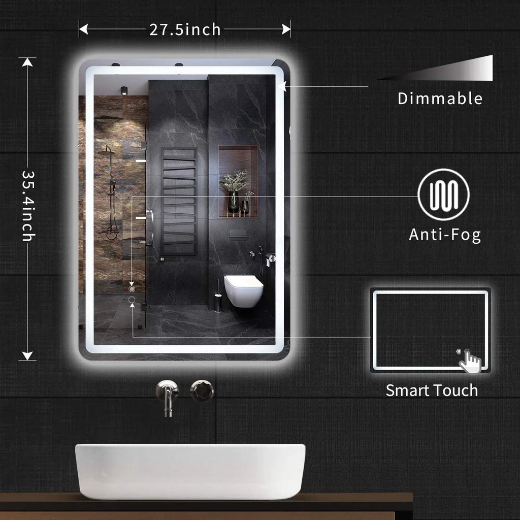 CoSoTower Simple Deluxe Bathroom Inch with Makeup 36 Wall x White/Warm Large Transparent 28 Light（Horizontal/Vertical）, Anti-Fog LED Mirror Vanity Dimmable
