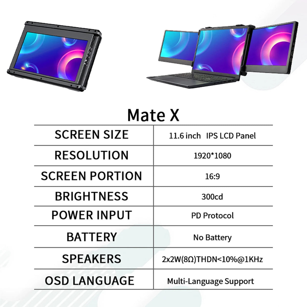 HD IPS Plug Full Mate for Display X Screen Portable 1080P 11.6-inch and Dual Monitor Laptop Play GTMEDIA