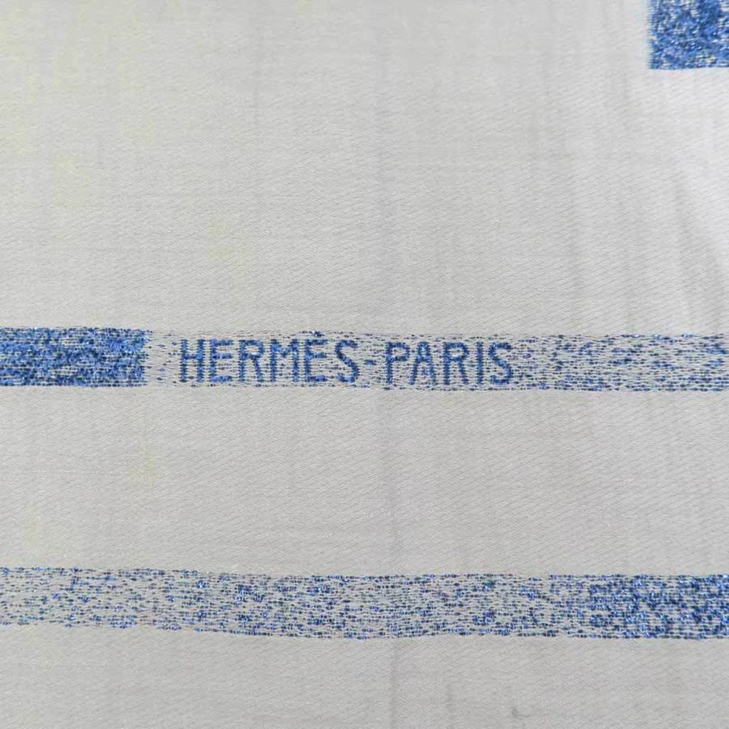 Greige/Blue Hermes Logo Cotton/Silk/Polyester Pre-Owned HERMES (Good) Shawl Scarf H Unisex e55881a