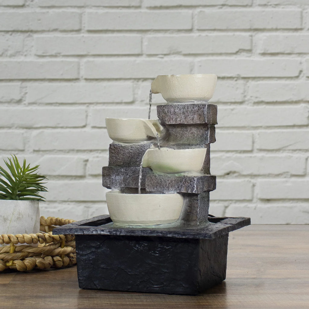 Indoor 4-Tier Cascading Bowl 11" Tabletop LED Northlight Fountain liquid Lighted