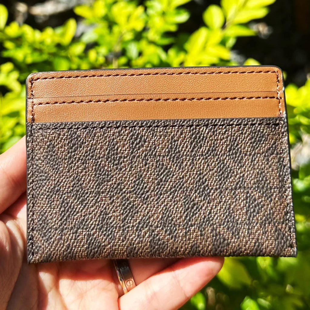 Card Wallet MK Brown Reed Kors Large Logo Holder Michael Signature