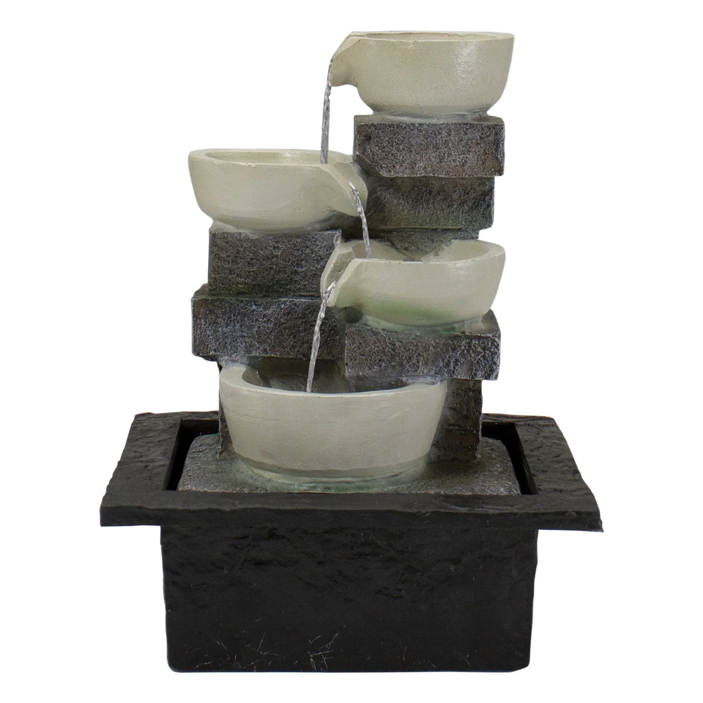 Indoor 4-Tier Cascading Bowl 11" Tabletop LED Northlight Fountain liquid Lighted