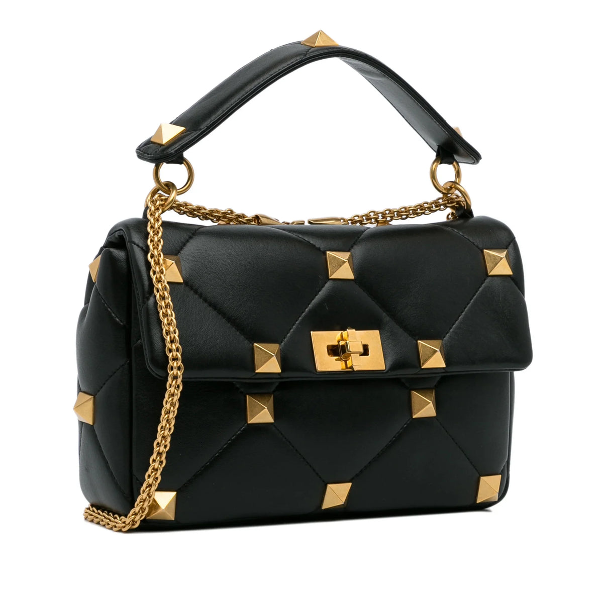 Roman Pre-Owned Authenticated Satchel Calf Stud Leather Black Unisex (Good) Medium Valentino