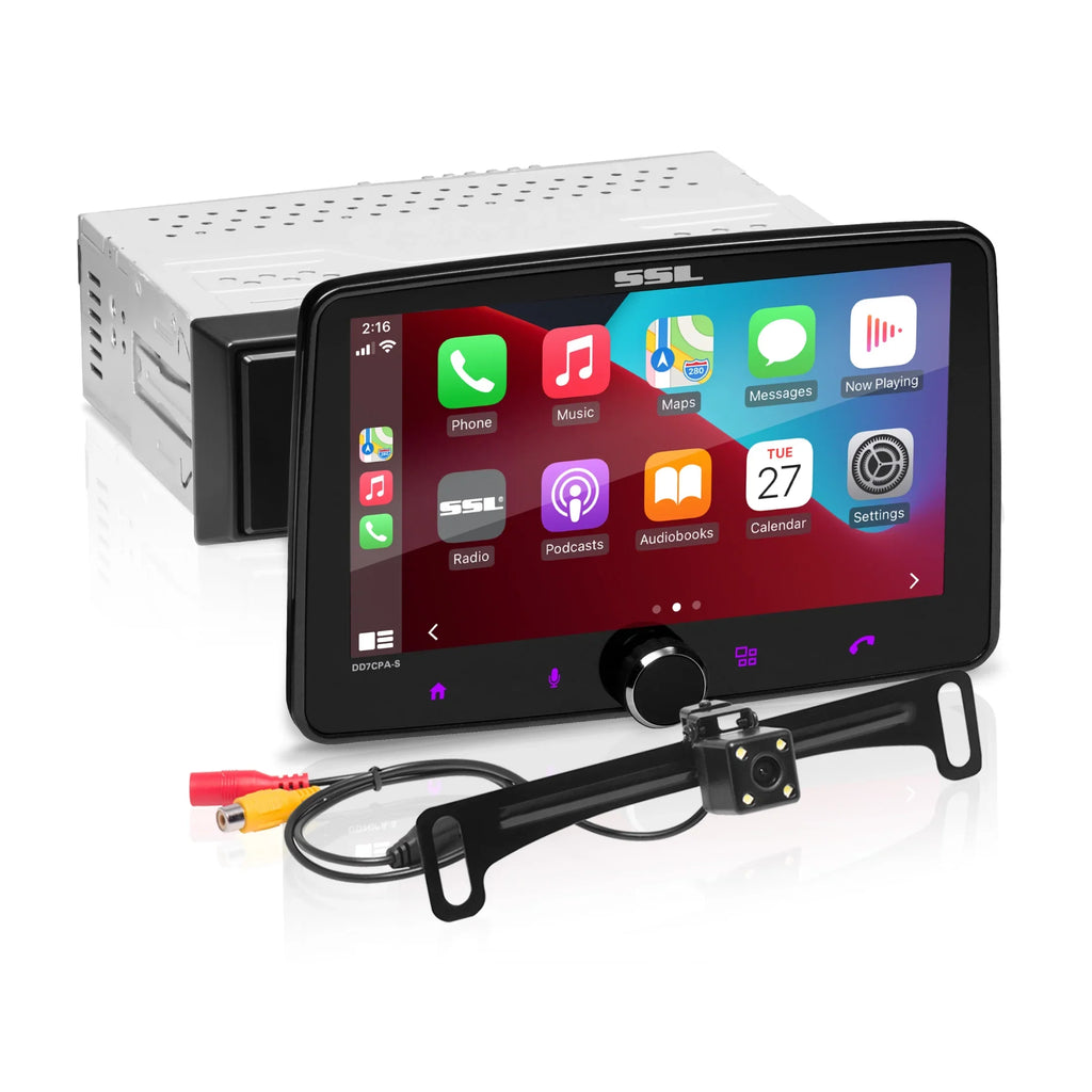 7 Car – Storm No Sound Din, Camera DVD CD Stereo Receiver, Android Audio Touchscreen, Laboratories Inch DD7CPA-CS Single Radio AM/FM CarPlay, Backup Auto, Bluetooth, Player,