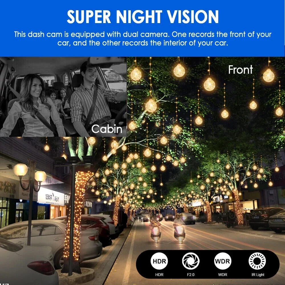 1080P Car HD Parking G-sensor Vtin Recorder Camera Dash Video Cam Dual Monitor Lens