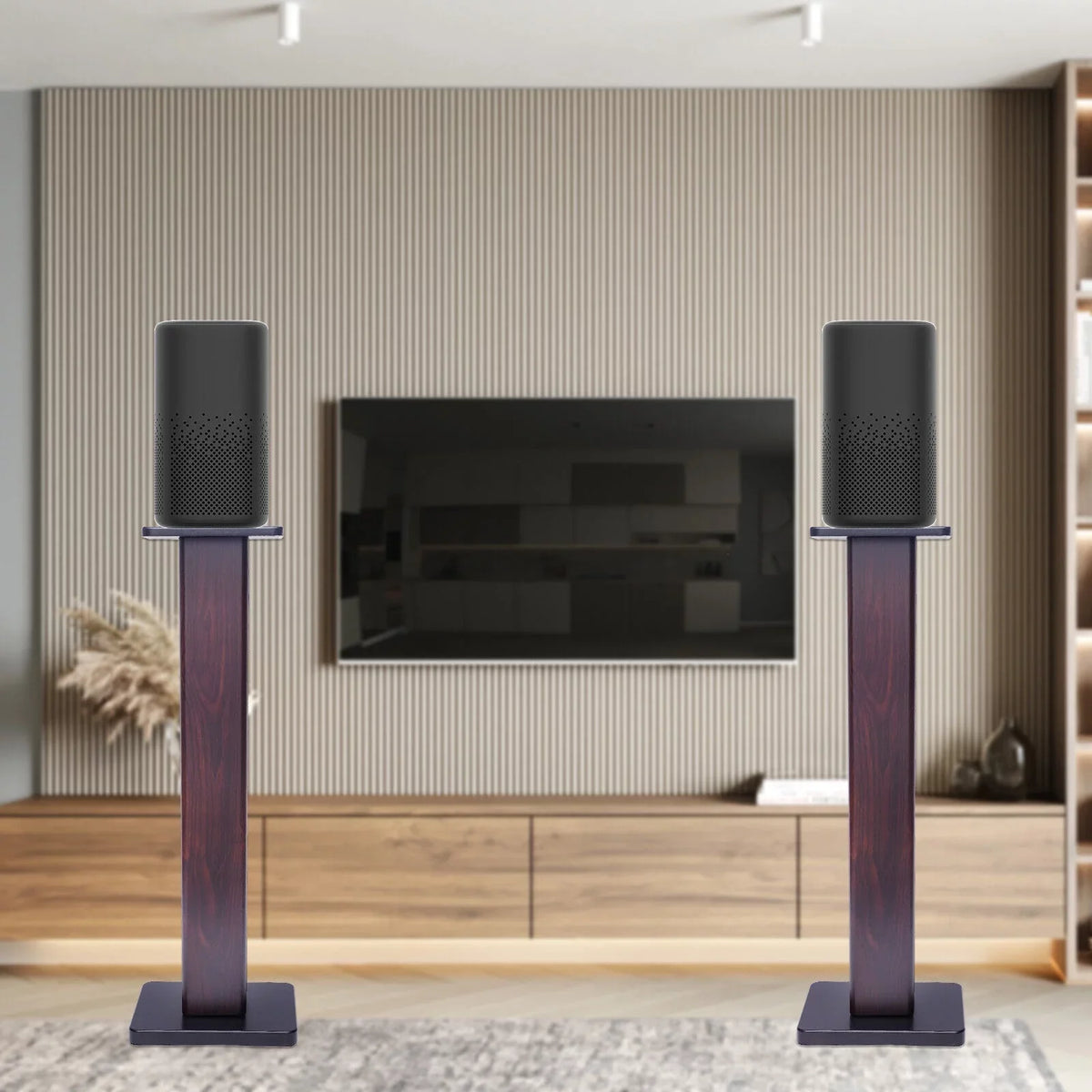 for Surround Shelf Wood 36" & Pair Book Speakers 1 Walnut Stands Sound Speaker Black