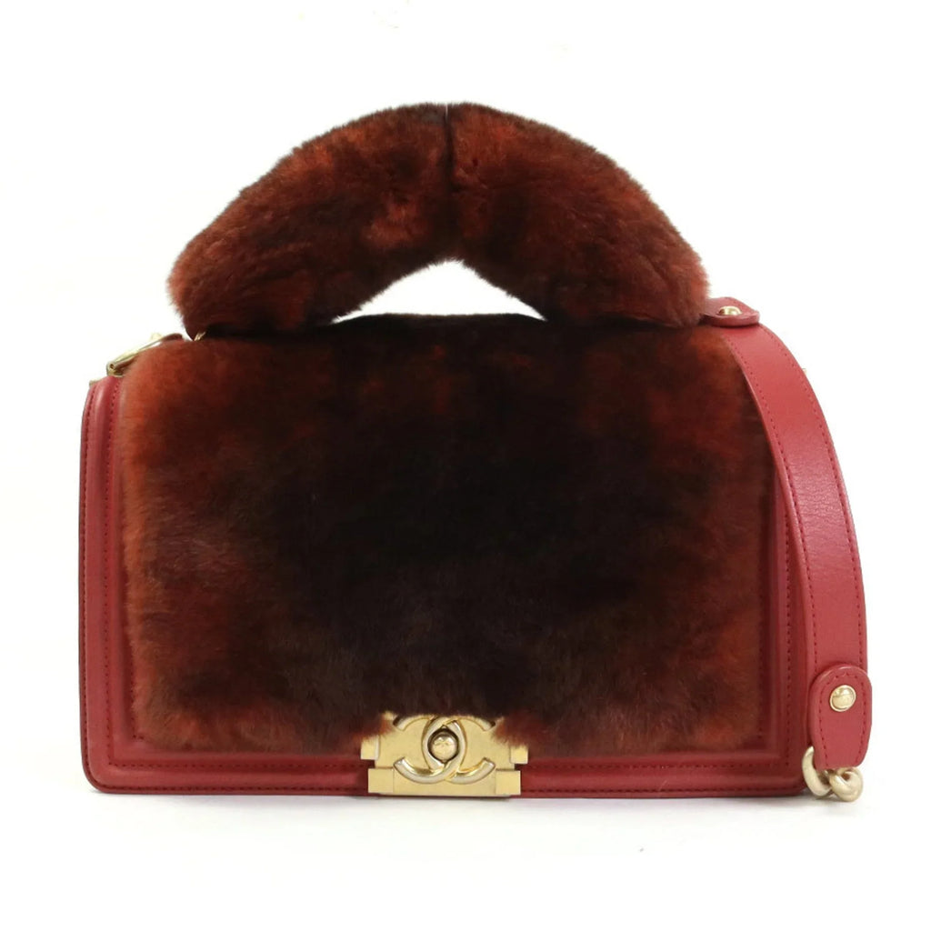 shoulder handbag diagonal boy brown bag (Good) ladies Pre-Owned gold fur/leather e55871a red