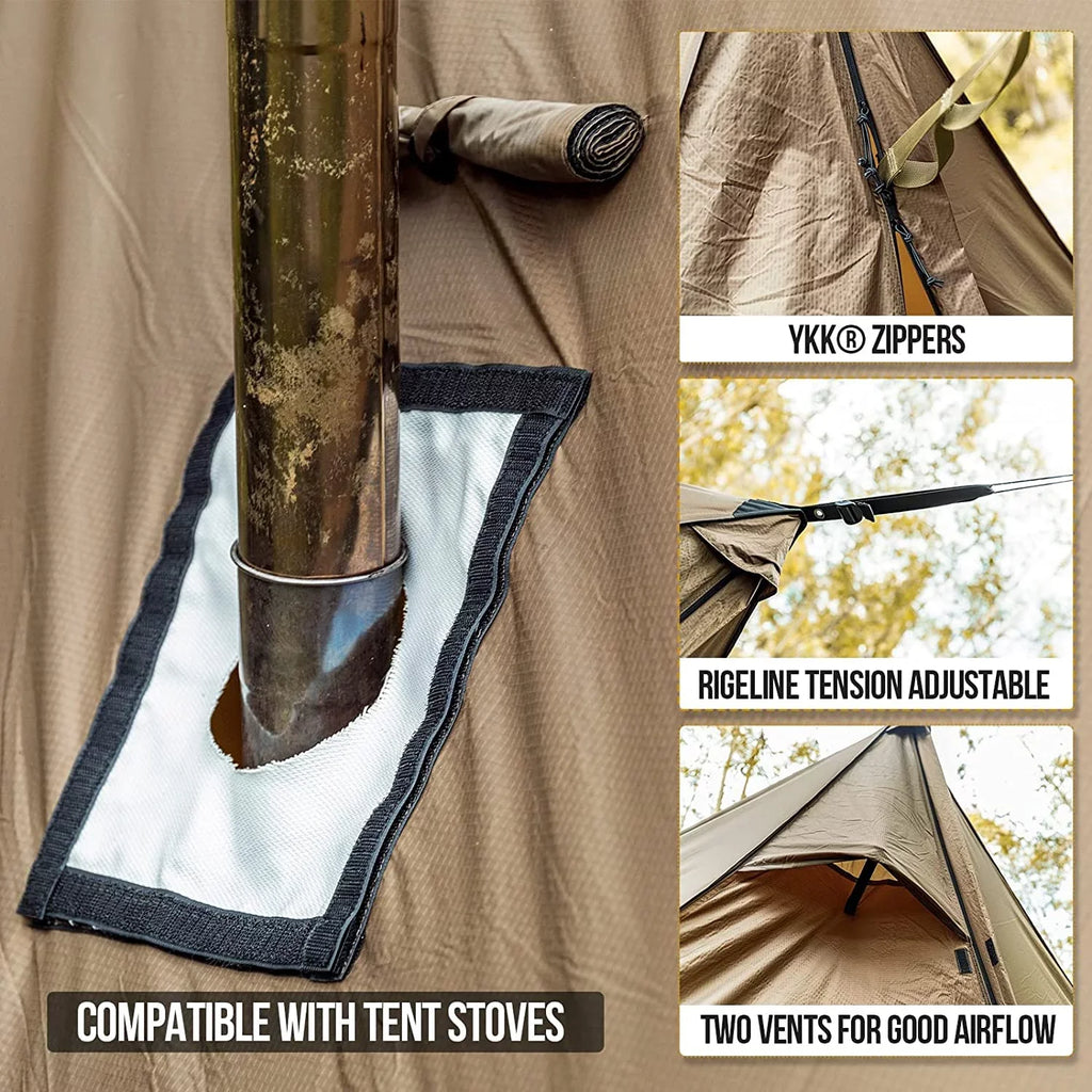 ROCDOMUS Stove for Hammock YUNWEN PU3000mm Tarp Camping Hot Lightweight with Tent Tent Waterproof Stove Tent Versatile Season Jack, with Zippered 4 Bag,