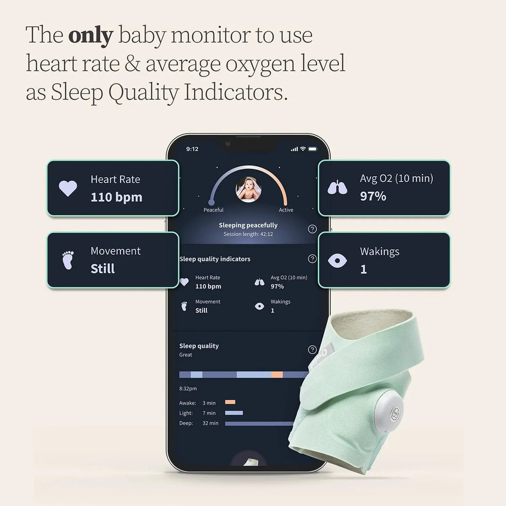 Green - Video Portable Monitor Oxygen Plus O2 Baby Sock grade Mint Track Indicators Owlet Rate Sleep Average Dream - and Heart