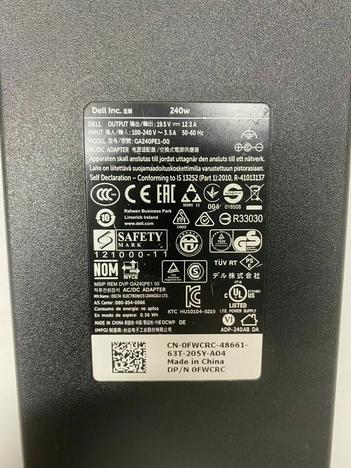 Charger 12.3A FWCRC 240W Lot of Laptop GA240PE1-00 Genuine 10 19.5V Power