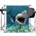Party Backdrop Girls World Photo Baby Birthday Décor Shark Aquarium Ocean Underwater ABPHOTO Boys Cartoon Photography Props Shower 5x7ft Happy Sailing Grass Studio Green for Polyester Background