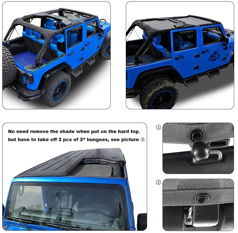 JKU Bag-10 Unlimited Years Mesh Shade Warranty Sunshade Shadeidea (2007-2018) Jeep Screen Sun Blocker & JK Front UV Top Rear-Gray Wrangler 4-Door with Cover Grab